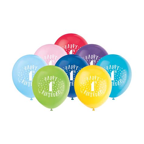 Latex Fun Happy 1st Birthday Balloons, 8 Count