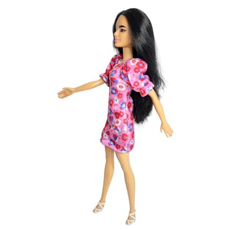 2021 Barbie Fashionistas Doll 177 Black Hair Floral Dress Strappy