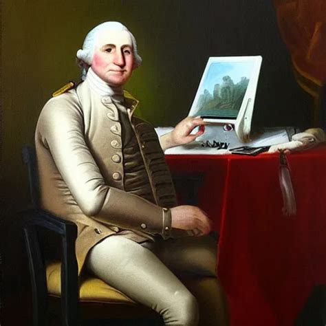 Oil Painting Of George Washington Playing Video Games Stable