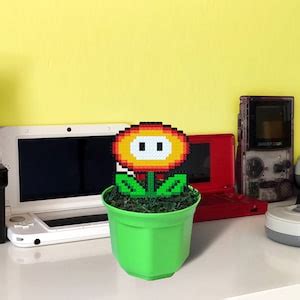 Pixel Art Fire Flower Super Mario With Pot 5.5 Mario - Etsy UK