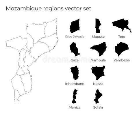 Mapa De Mozambique Con Formas De Las Regiones Ilustración del Vector