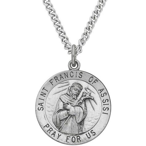 Sterling Silver St Francis Of Assisi Circle Medal Pendant Necklace White Pendant Necklace