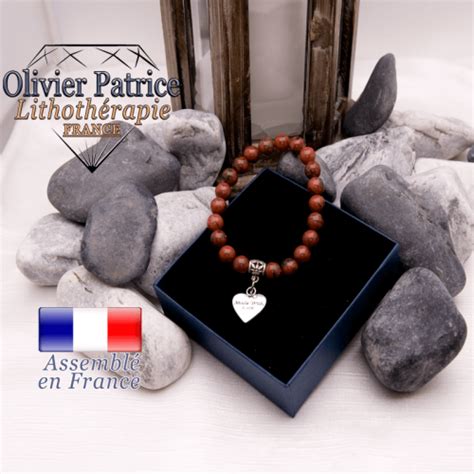 Bracelet En Pierre Naturelle De Jaspe Rouge Finitions Charms Alliage