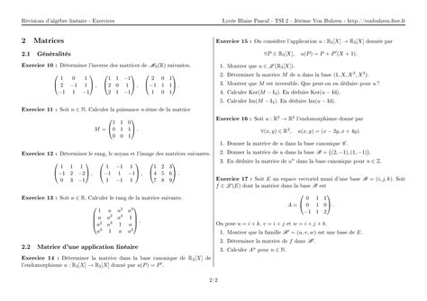 Exercices de Révisions d algèbre linéaire AlloSchool