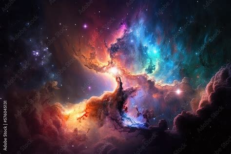 Futuristic nature view in galaxy. Abstract space endless nebula galaxy ...