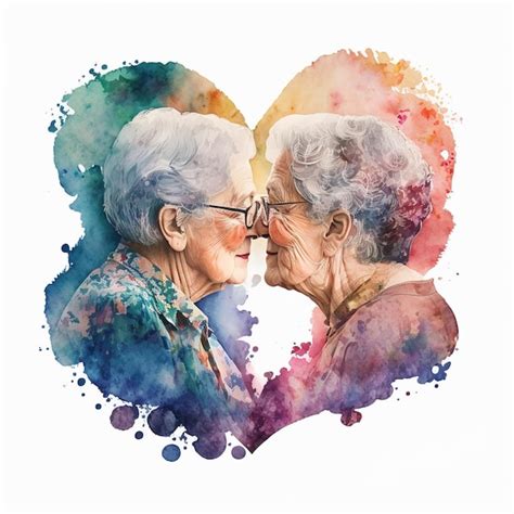 Ilustra O Em Aquarela Ai Generativa De Duas Av S Gays Beijando Um