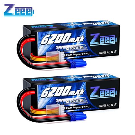 Zeee 4S 6200mAh Lipo Battery For RC Car 14 8V 80C Hardcase With EC5