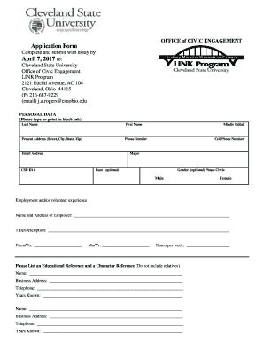 Fillable Online Csuohio Office Of Civic Engagement Application Form