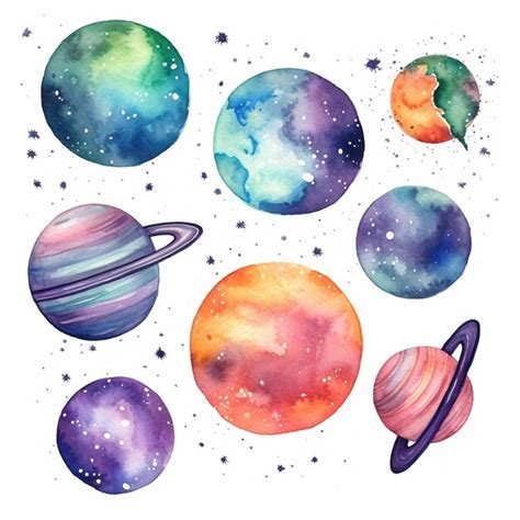 Premium AI Image A Close Up Of A Watercolor Painting Of Planets And