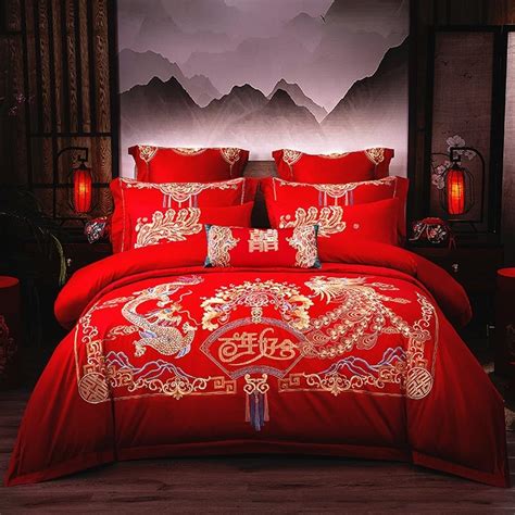 Kiryu Chinese Wedding Bedding Sets Dragon And Phoenix Bird