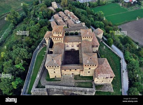 Torrechiara Castle Aerial View Torrechiara Parma Italy Stock Photo