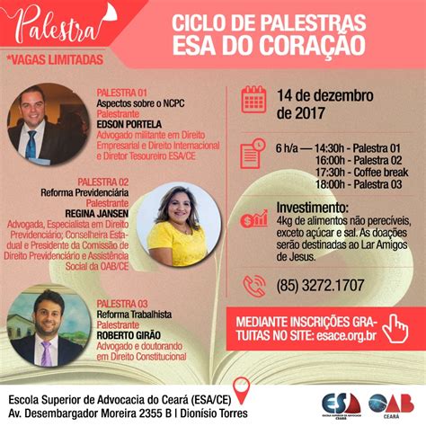 Esa Promove Ciclo De Palestras Beneficente Oab Ce Ordem Dos