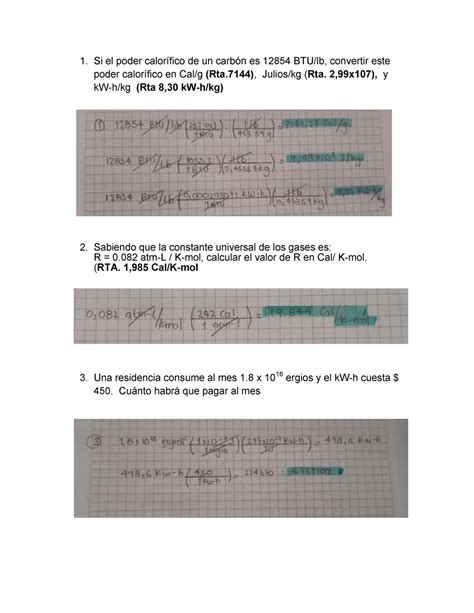 Taller 3 quimica Química general Si el poder calorífico de un