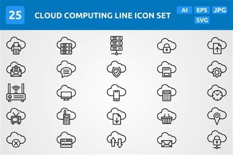 25 Vector Cloud Computing Line Icon Set Graphic By Graphixs Art