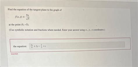 Solved Find The Equation Of The Tangent Plane To The Graph