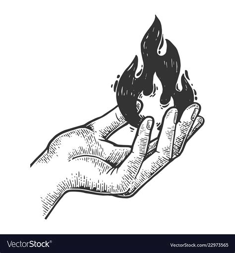 Fire in hand engraving Royalty Free Vector Image