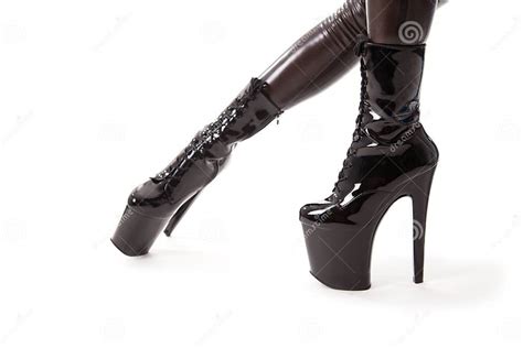 Female Legs In Latex Stockings And High Heel Boots Stock Image Image