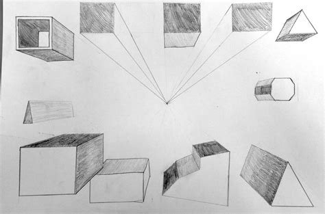 One point perspective block drawing