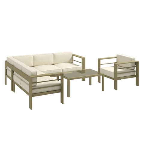 Outsunny 5 Piece Garden Sofa Set With Cushions Aluminium Garden