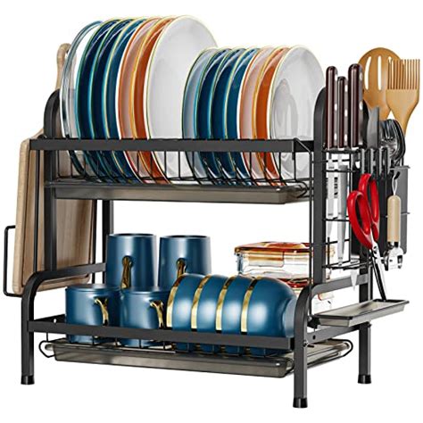 Ispecle Dish Drying Rack 2 Tier Dish Rack With Utensil Holder And