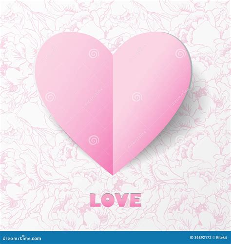 Paper Heart Love Card On Flower Background Template For Design Stock