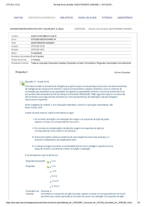 Question Rio Unidade I Estudos Estudos Disciplinares Xii