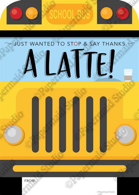 Printable Bus Driver Thank You Card Bus Driver Coffee Gift Etsy