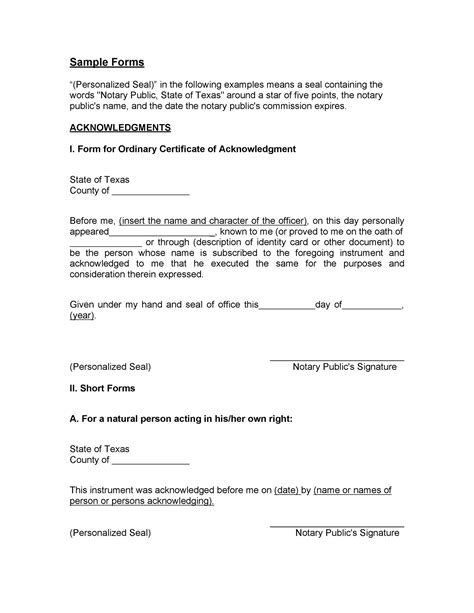 Printable Notary Forms Texas Tutoreorg Master Of Documents