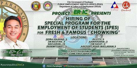 SPES for Chowking Branches | CITY GOVERNMENT OF PARAÑAQUE