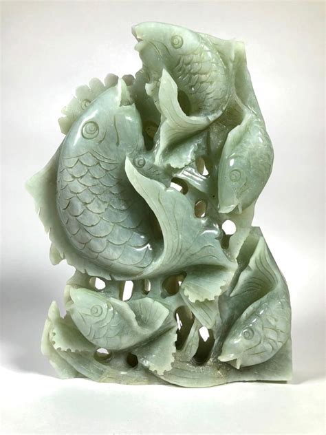 Massive Chinese Jade Hardstone Koi Fish Sculpture