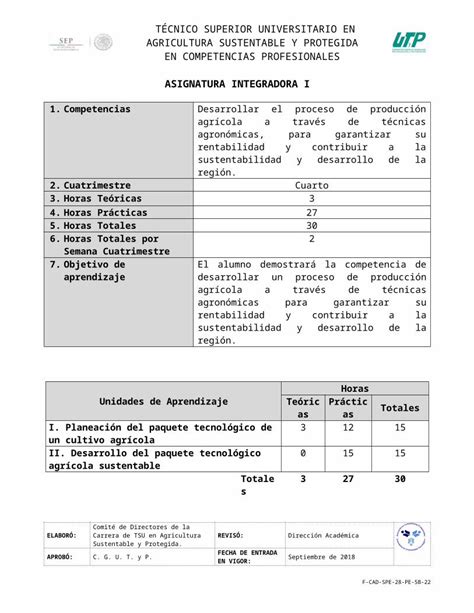 Docx Hoja De Asignatura Con Desglose De Utdelmayab Edu Mx Formatos