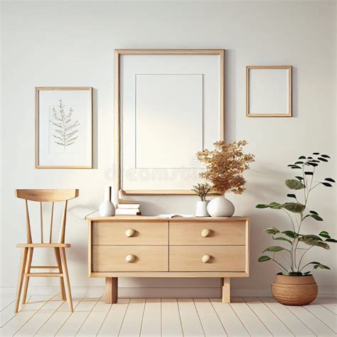 Beige Room With Natural Wooden Furniture Illustration Ai Generative