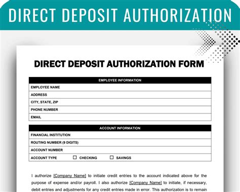 Direct Deposit Authorization Direct Deposit Form New Hire Document