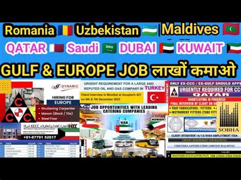 Urgent Requirement For Europe Uzbekistan Maldives Turkey