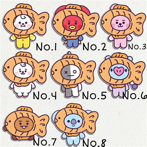 BT21 Taiyaki Stickers Cute Kpop Stickers Fanmade BTS Merch Korean Lover ...