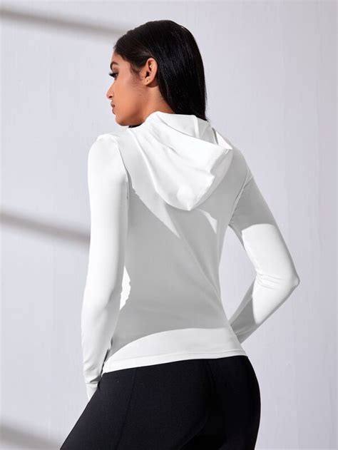 Yoga Basic Thumb Holes Hooded Sports Jacket Shein Usa