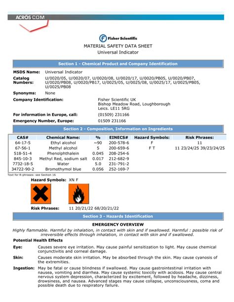 Material Safety Data Sheet Universal Indicator