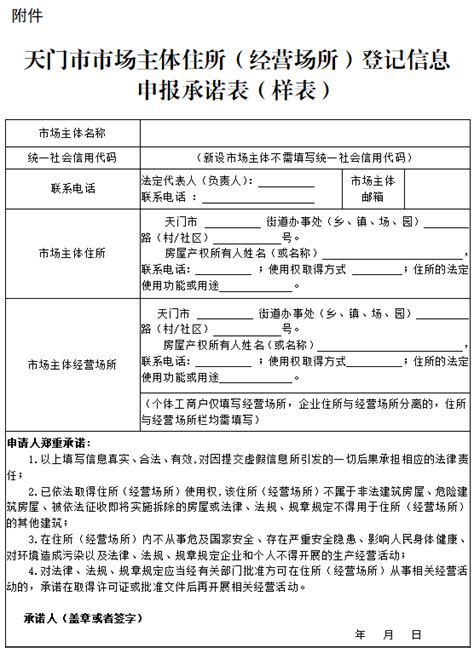 市人民政府关于印发天门市市场主体住所（经营场所）登记信息申报承诺制管理规定的通知 天门市人民政府