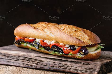 Vegetarian Baguette Sandwich Food And Drink Photos Creative Market