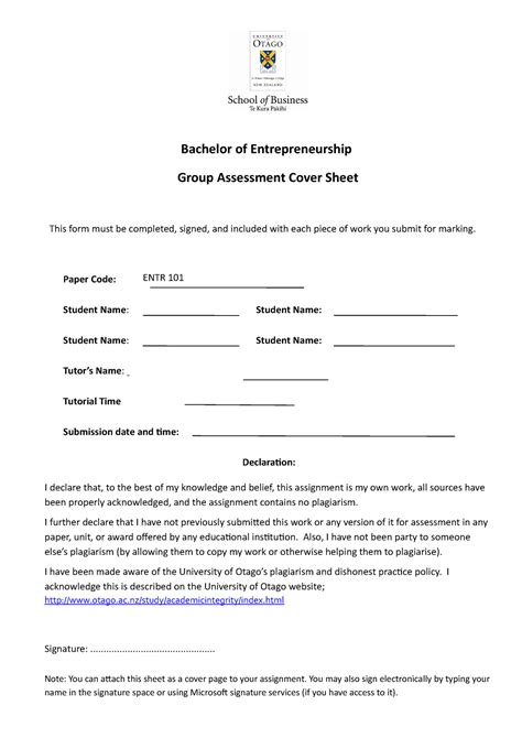 Assessment Cover Sheet 2022 Bachelor Of Entrepreneurship Group