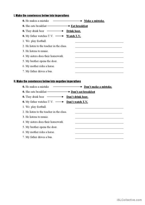 Imperative Exercises: English ESL worksheets pdf & doc