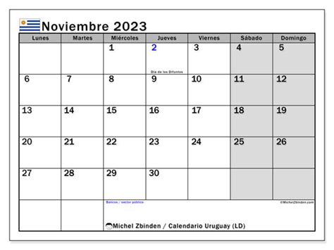 Calendario Noviembre De 2023 Para Imprimir Uruguay LD Michel