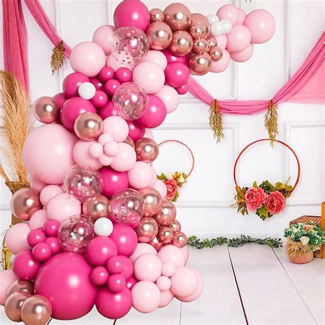 Stshell Kit De Arco De Guirnalda De Globos Rosados De Piezas