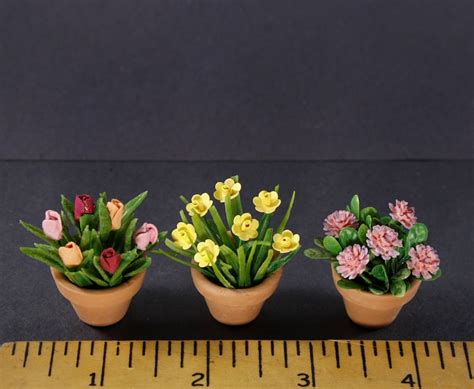 Miniature Dollhouse Flower Pots Tulip Daffodil Dahlia Terra Etsy