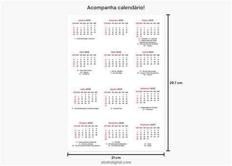 Planner Digital Mensal 2025 A4 Para Imprimir Obah Digital