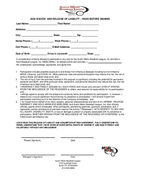 Fillable Online Acknowledgement Waiver Form Upper Township Fax Email