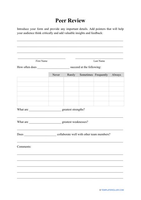 Peer Review Template Fill Out Sign Online And Download Pdf Templateroller