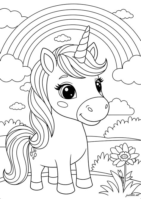 Unicorn Coloring Pages Cute Simple Cartoon Chibi Printable Easy Para