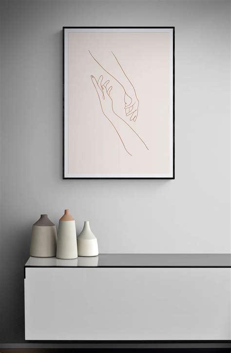 Couple Reaching Hands One Line Art Minimalist Fine Line Couple Wall