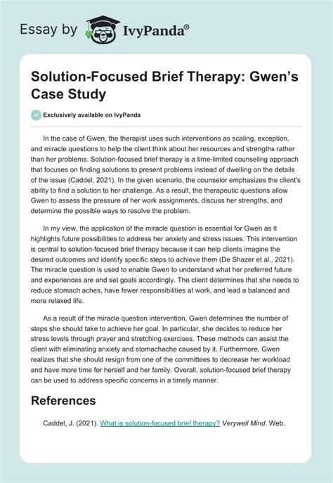 Solution Focused Brief Therapy Gwens Case Study 289 Words